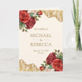 Invitation Roses Rouges Broderie Dorée Crème Code QR Photo Ma (Devant)