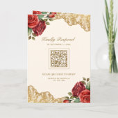 Invitation Roses Rouges Broderie Dorée Crème Code QR Photo Ma (Dos)