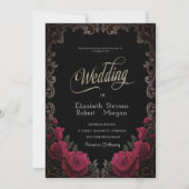 Invitation Roses Rouges Cadre Vintage Mariage Gothique (Devant)