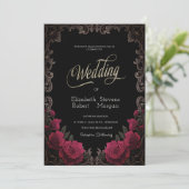 Invitation Roses Rouges Cadre Vintage Mariage Gothique (Debout devant)
