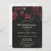 Invitation Roses Rouges Chic sur Mariage Anniversaire Noir (Devant)