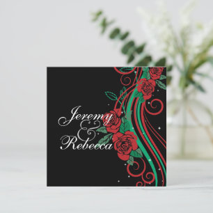 Invitation Roses rouges Classy et tourbillons verts sur maria