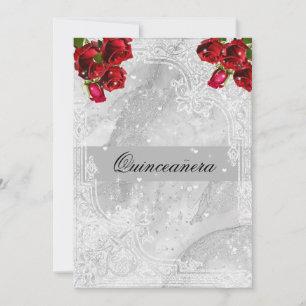 Invitation Roses rouges Coeurs dentelle blanche Stars Quincea
