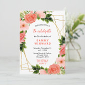 Invitation Roses rouges corail avec feuillage (Debout devant)
