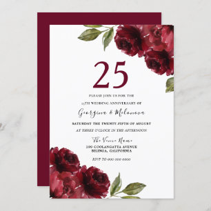 Invitation Roses rouges de Bourgogne 25e anniversaire de Mari