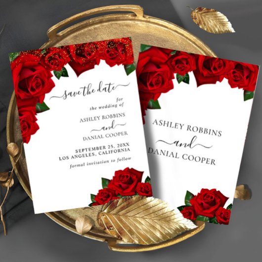 Invitation Roses rouges de l'amour Sauver la date