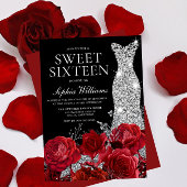 Invitation Roses rouges Diamond Gown Black Sweet 16 Anniversa