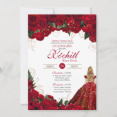 Invitation Roses rouges Elégant Floral Belle Quinceañera (Devant)