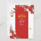 Invitation Roses rouges Élégante princesse papillon Quinceañe (Dos)