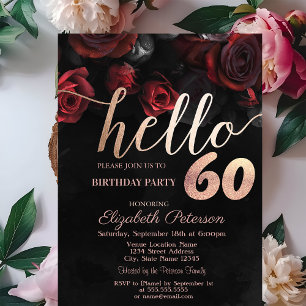 Invitation Roses Rouges Élégantes Fête d'anniversaire 60 ans