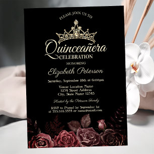 Invitation Roses rouges élégantes Gothique Quinceañera