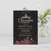 Invitation Roses rouges élégantes Gothique Quinceañera (Debout devant)