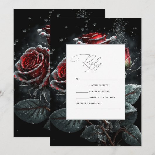 Invitation Roses rouges élégantes noir RSVP (Devant / Derrière)