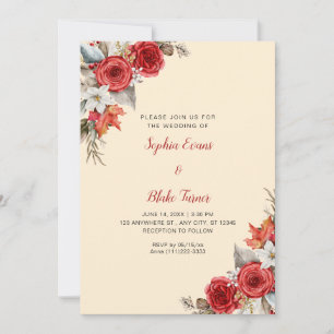 Invitation Roses Rouges Élégantes Rustiques Mariage Orange Cl
