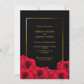 Invitation Roses rouges en noir | Cadre Gold avec Mariage pho (Devant)