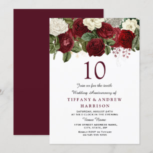 Invitation Roses rouges et blanches de Bourgogne 10e annivers