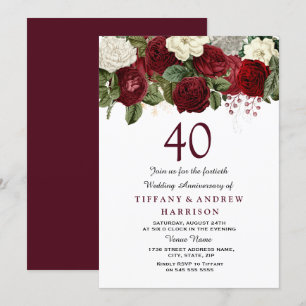 Invitation Roses rouges et blanches de Bourgogne pour les 40 