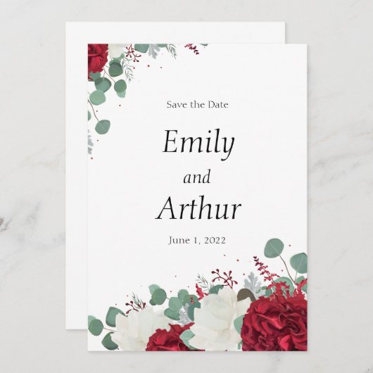 Invitation Roses rouges et blanches ensemble 15 Enregistrez l (Devant / Derrière)