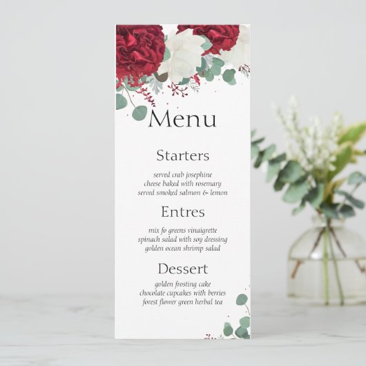 Invitation Roses rouges et blanches ensemble 15 mariages Cart (Debout devant)