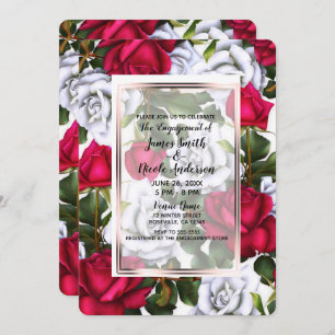 Invitation Roses rouges et blanches Shabby Chic Glam Fiançail