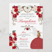 Invitation Roses rouges et cordes Ouest Charro Quinceañera (Devant / Derrière)