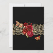 Invitation Roses rouges et dentelle dorée papillon Quinceañer (Dos)