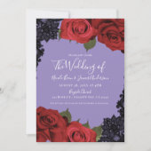 Invitation Roses rouges et dentelle noire Mariage chic violet (Devant)