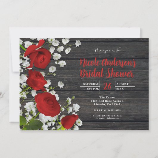 Invitation Roses rouges et haleine de bébé sur Fête des marié (Devant)