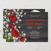 Invitation Roses rouges et haleine de bébé sur Fête des marié (Devant / Derrière)