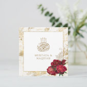 Invitation Roses rouges et marbre d'or Mariage musulman islam (Debout devant)