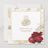 Invitation Roses rouges et marbre d'or Mariage musulman islam (Devant)