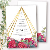 Invitation Roses rouges et Mariage de cadre de prisme géométr