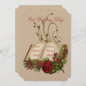 Invitation Roses rouges et or Open Bible Mariage (Devant / Derrière)