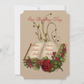 Invitation Roses rouges et or Open Bible Mariage (Devant)