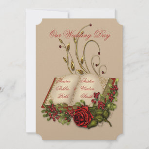 Invitation Roses rouges et or Open Bible Mariage