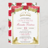 Invitation Roses rouges et or Western Charro Horses Quinceañe (Devant / Derrière)