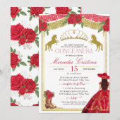 Invitation Roses rouges et or Western Charro robe Quinceañera (Devant / Derrière)