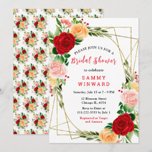 Invitation Roses rouges et orange romantiques
