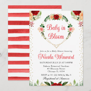 Invitation Roses Rouges et Oranges Fleurs Cœur Baby Shower