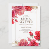 Invitation Roses rouges et poussière d'or Élégant Mariage mod (Devant)