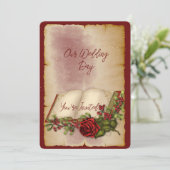 Invitation Roses rouges étincelants sur les pages de la Bible (Debout devant)