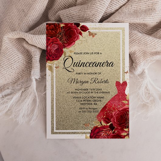 Invitation Roses Rouges Étincelle Robe Parties scintillant Qu