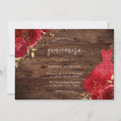 Invitation Roses Rouges Étincelle Robe Rustique Quinceanera P (Devant)