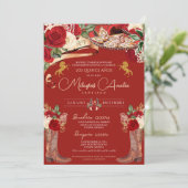 Invitation Roses rouges Fancy Mariachi Charra Quinceanera (Debout devant)