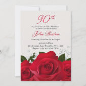 Invitation Roses rouges, fleurs blanches 90e anniversaire (Devant)