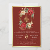 Invitation Roses rouges Fleurs d'ivoire Maroon Mariage musulm (Devant)