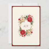 Invitation Roses rouges Fleurs d'ivoire Maroon Mariage musulm (Dos)