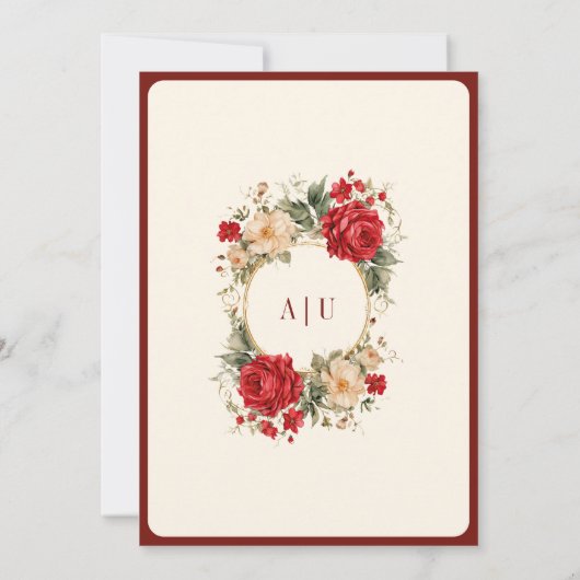 Invitation Roses rouges Fleurs d'ivoire Maroon Mariage musulm (Dos)