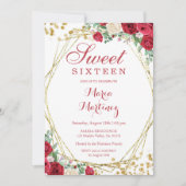 Invitation Roses Rouges Fleurs Douces 16e anniversaire Invita (Devant)