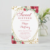 Invitation Roses Rouges Fleurs Douces 16e anniversaire Invita (Debout devant)